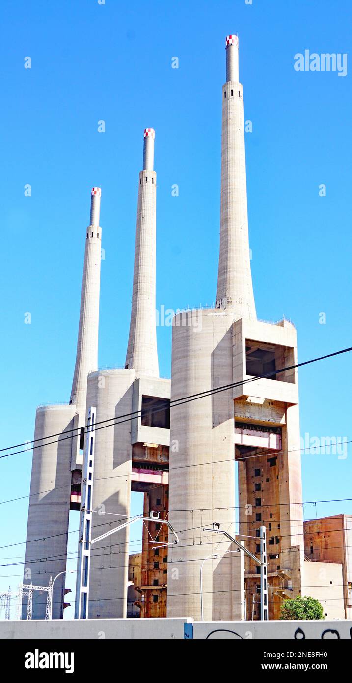 Thermal power station of the three chimneys in Sant Adri del Bess,  Barcelona, Catalunya, Spain, Europe Stock Photo - Alamy