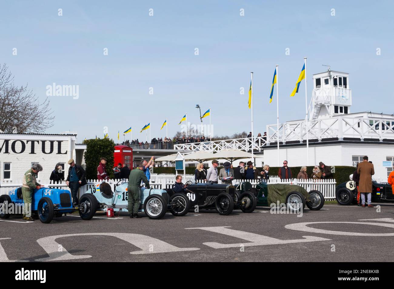 1920s and 1930s Frazer Nash sports-cars waiting in the Assembly Area,79th Members' Meeting, Goodwood motor racing circuit, Chichester, West Sussex, UK Stock Photo