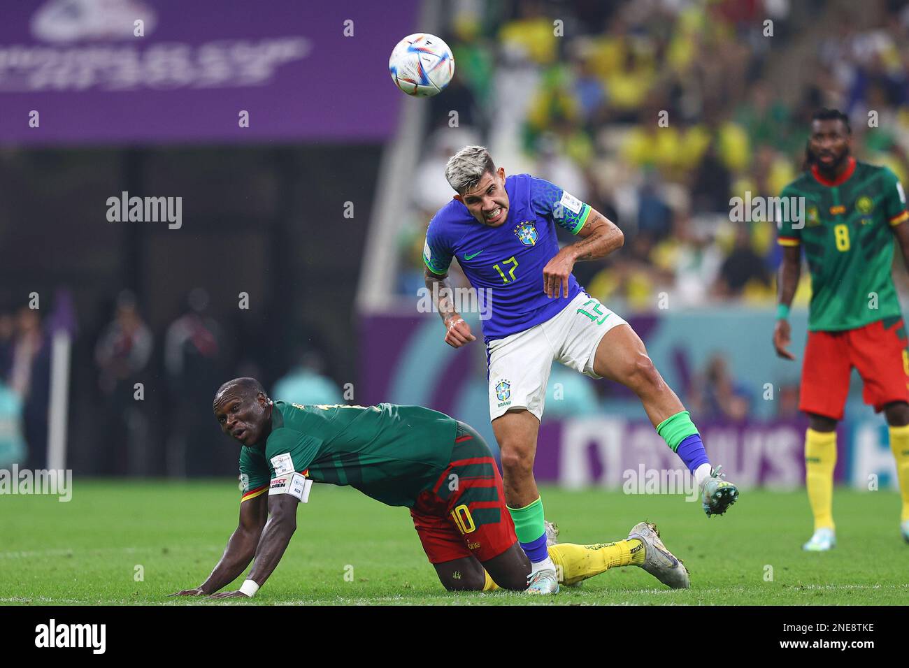 LUSAIL CITY, QATAR - DECEMBER 02: Bruno Guimaraes  during the FIFA World Cup Qatar 2022 Group G match between Cameroon and Brazil at Lusail Stadium on December 02, 2022 in Lusail City, Qatar. (Photo by MB Media) Stock Photo