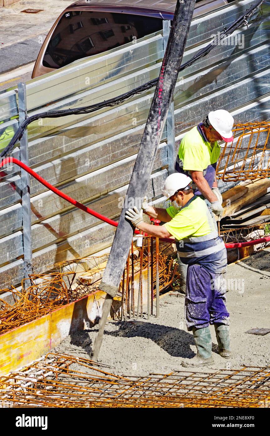 Concrete pouring in the construction of a block of flats in Barcelona