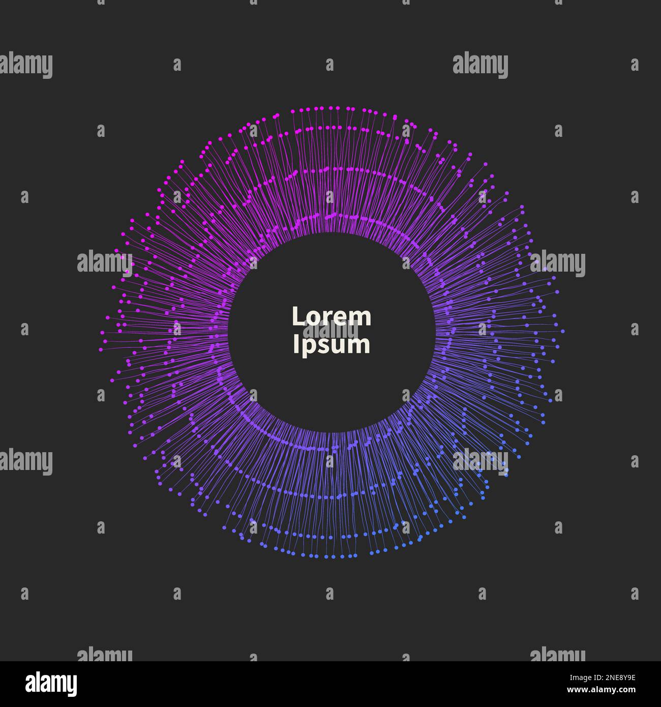 Irregular lines, explosion, digital frame, logo technology. Round design element Stock Vector