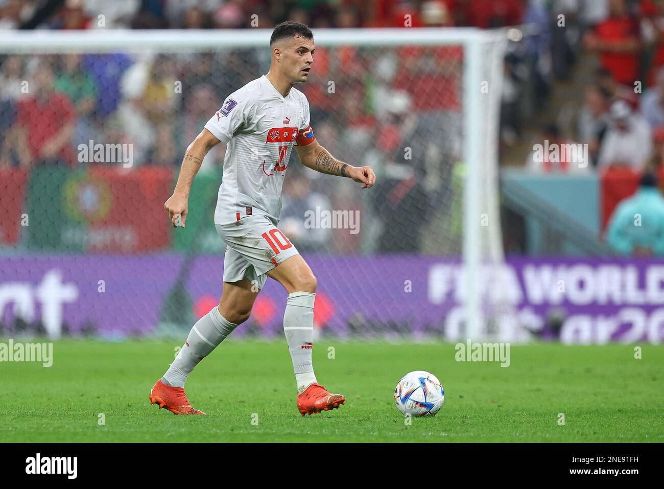 LUSAIL CITY, QATAR - DECEMBER 06: Granit Xhaka during the FIFA World Cup Qatar 2022 Round of 16 match between Portugal and Switzerland at Lusail Stadium on December 6, 2022 in Lusail City, Qatar. (Photo by MB Media) Stock Photo