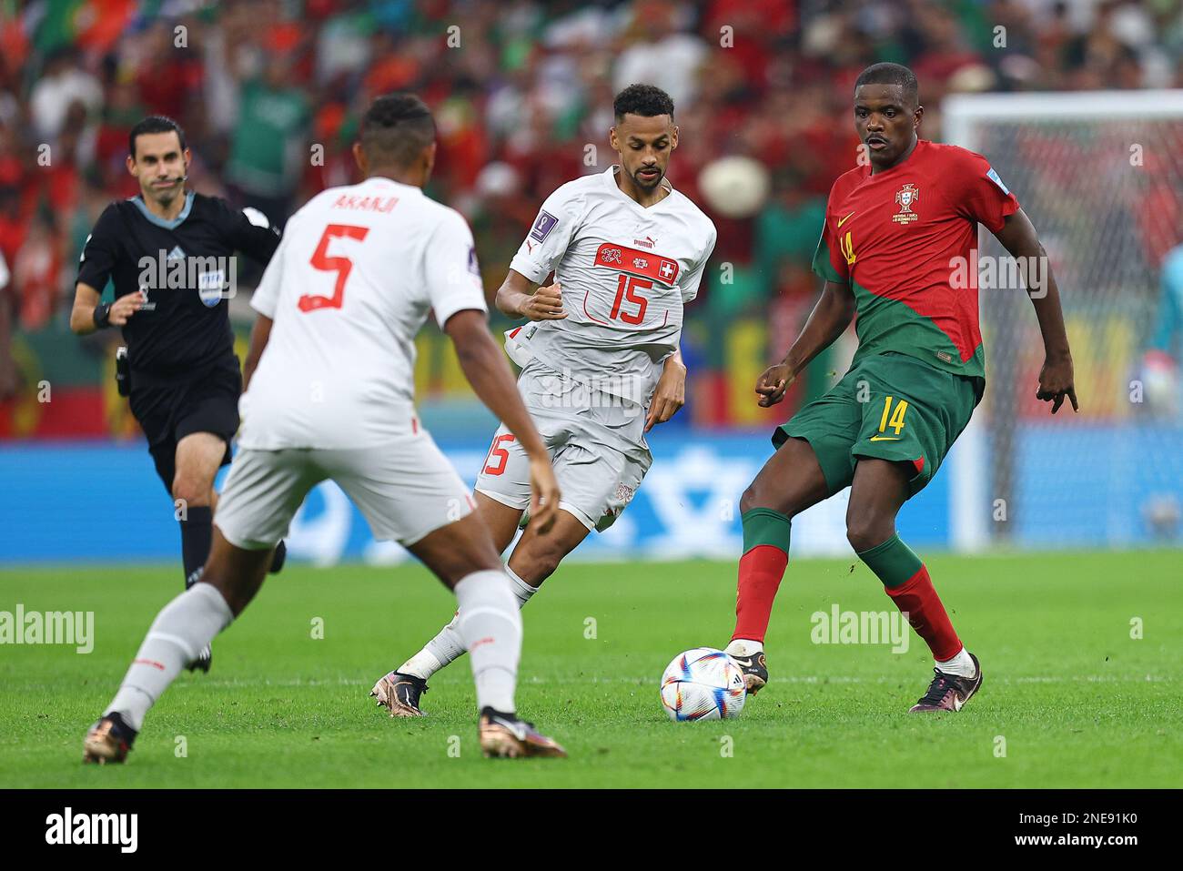 LUSAIL CITY, QATAR - DECEMBER 06: Djibril Sow, William Carvalho during the FIFA World Cup Qatar 2022 Round of 16 match between Portugal and Switzerland at Lusail Stadium on December 6, 2022 in Lusail City, Qatar. (Photo by MB Media) Stock Photo