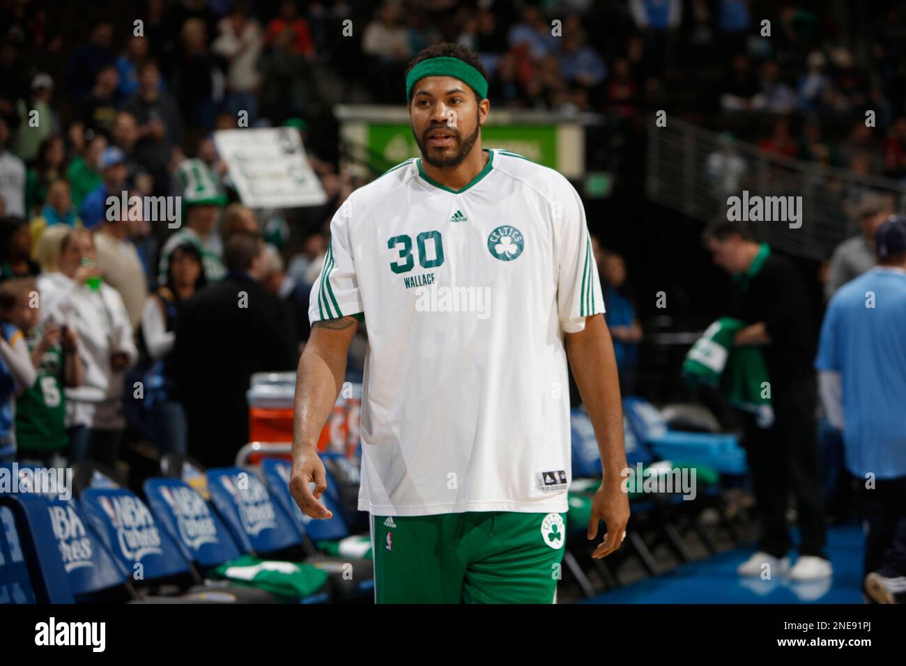 Boston Celtics forward Rasheed Wallace looks on against the Denver Nuggets  in the fourth quarter of the Nuggets' 114-105 victory in an NBA basketball  game in Denver on Sunday, Feb. 21, 2010. (