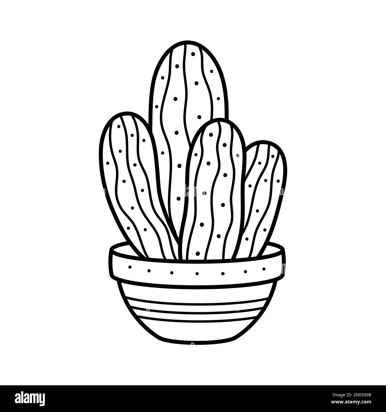 cactus kawaii mignon en pot isolé sur fond blanc. cactus dans un style de  dessin linéaire noir. illustration vectorielle 10009283 Art vectoriel chez  Vecteezy