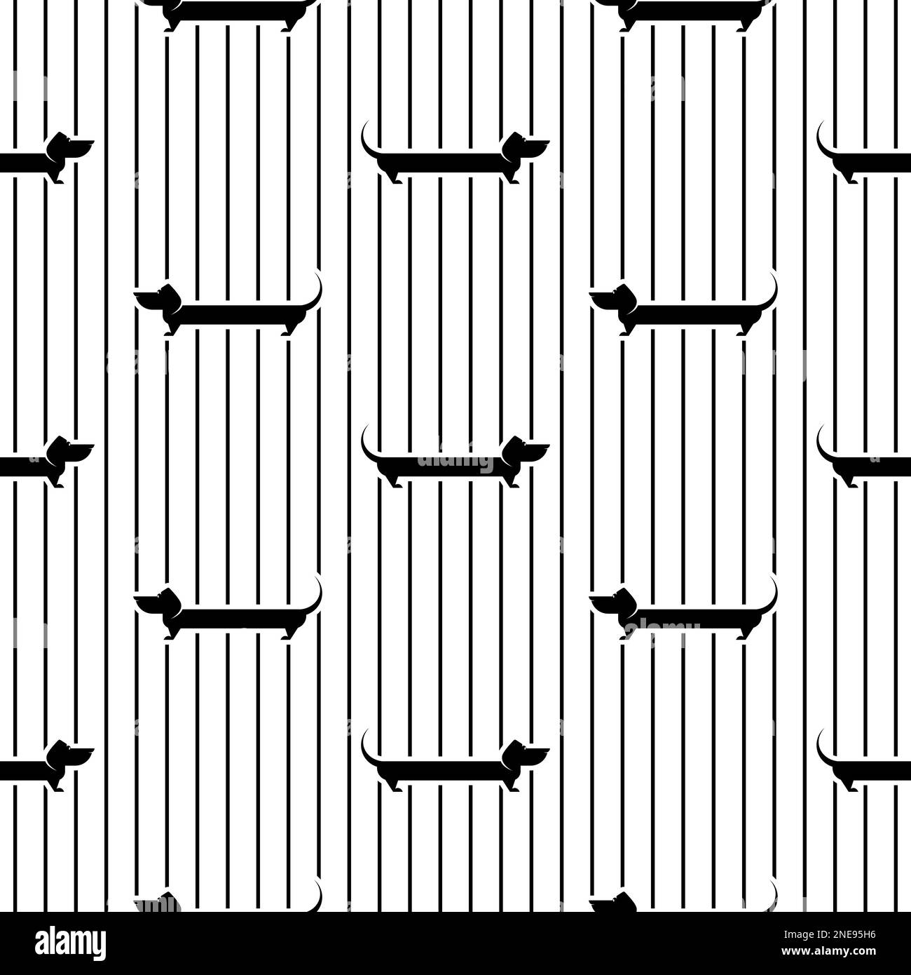 Dachshund dog seamless line pattern. Black flat stripy vector ornament ...