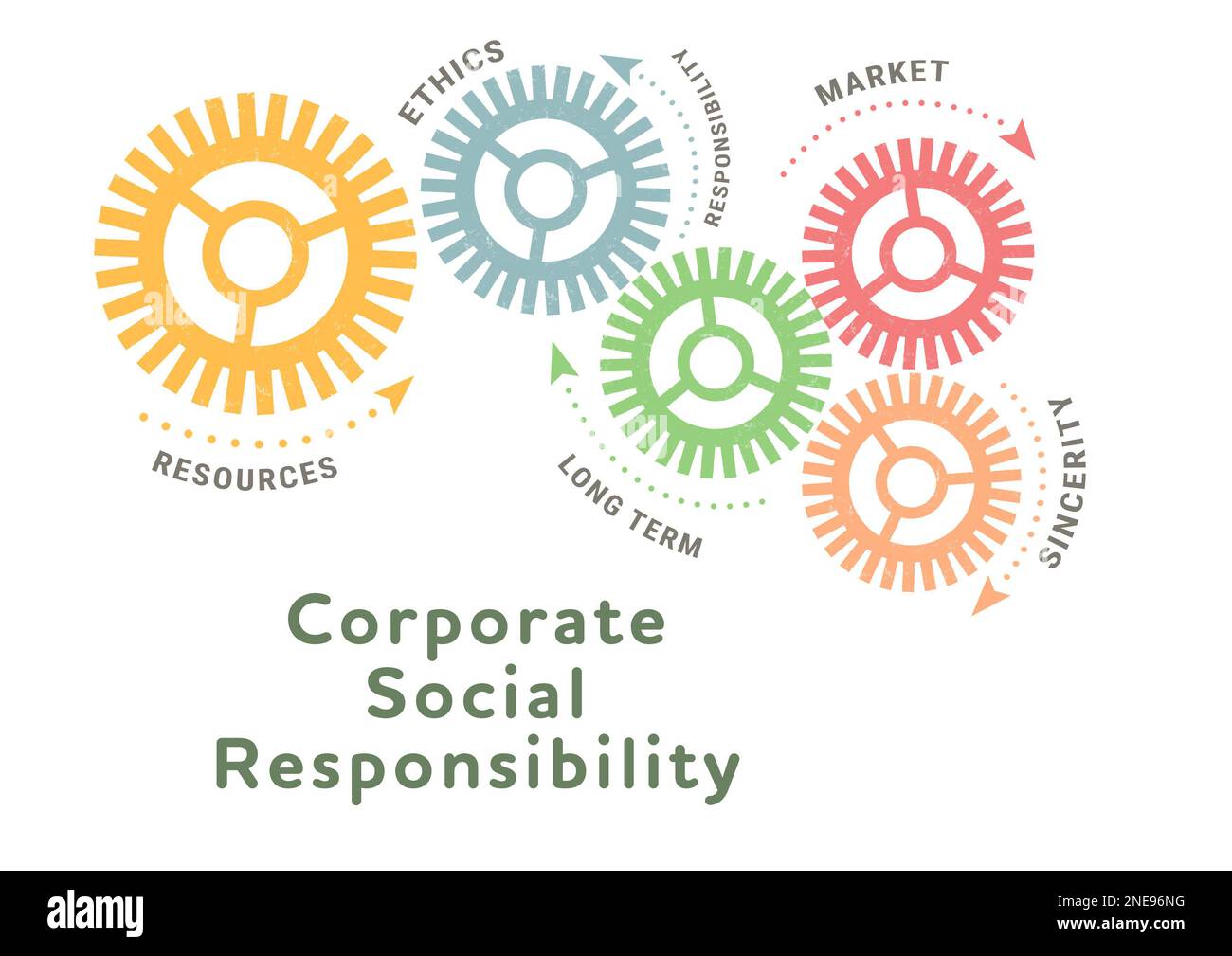 Corporate social responsibility concept. Color gears and different