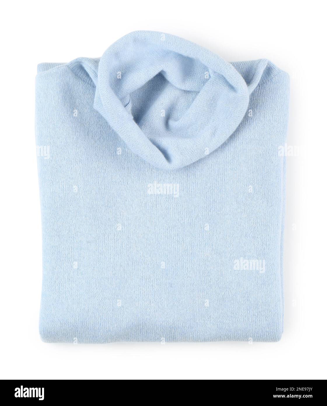 Folded light blue cashmere sweater isolated on white, top view Stock ...