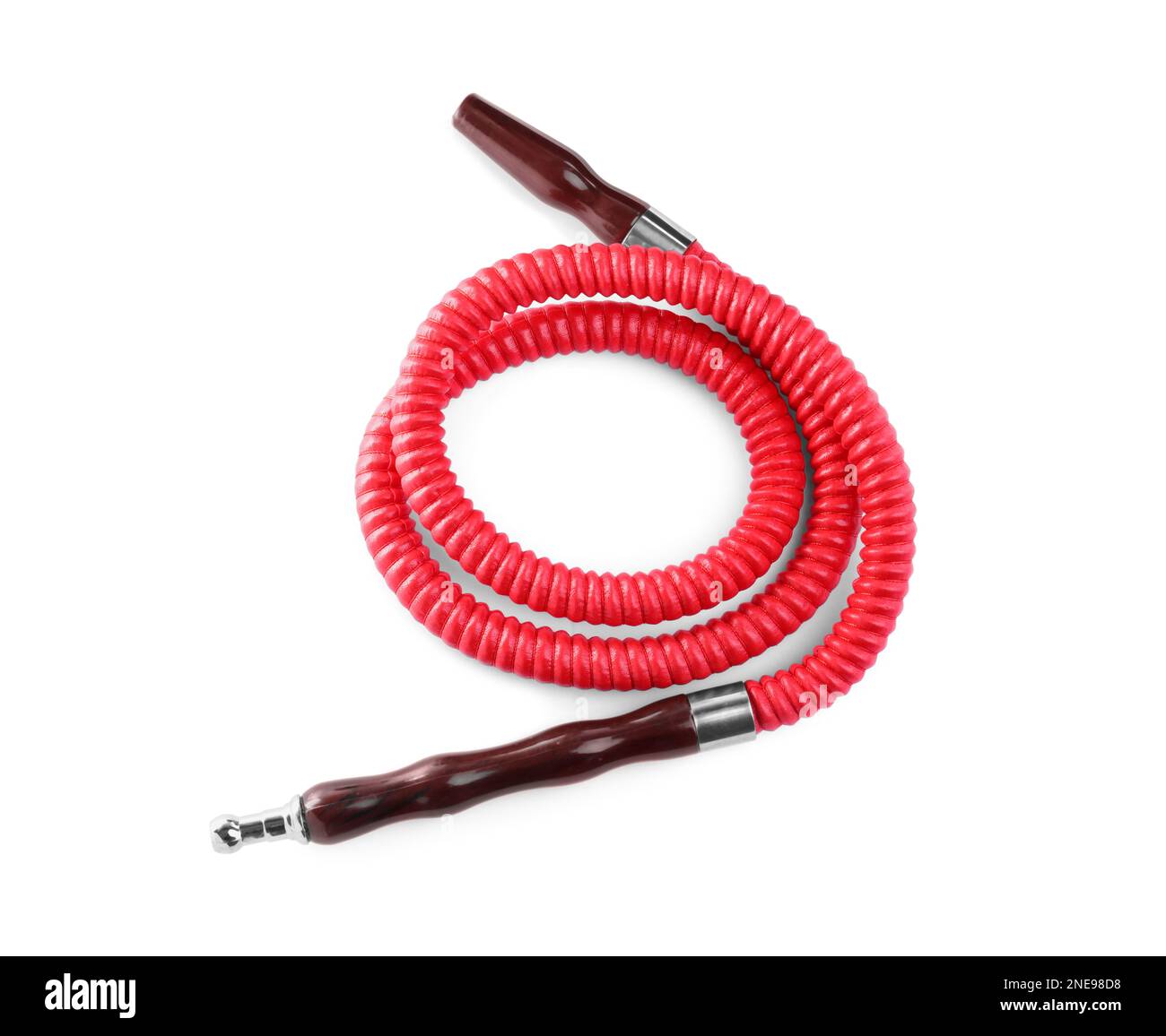 Modern red hookah hose isolated on white, top view Stock Photo Alamy