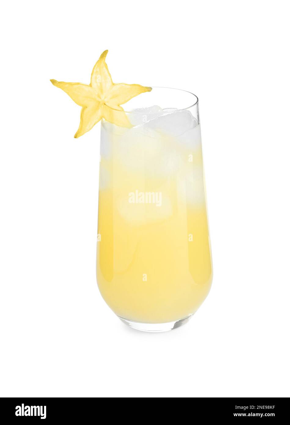 Delicious carambola juice in glass on white background Stock Photo - Alamy