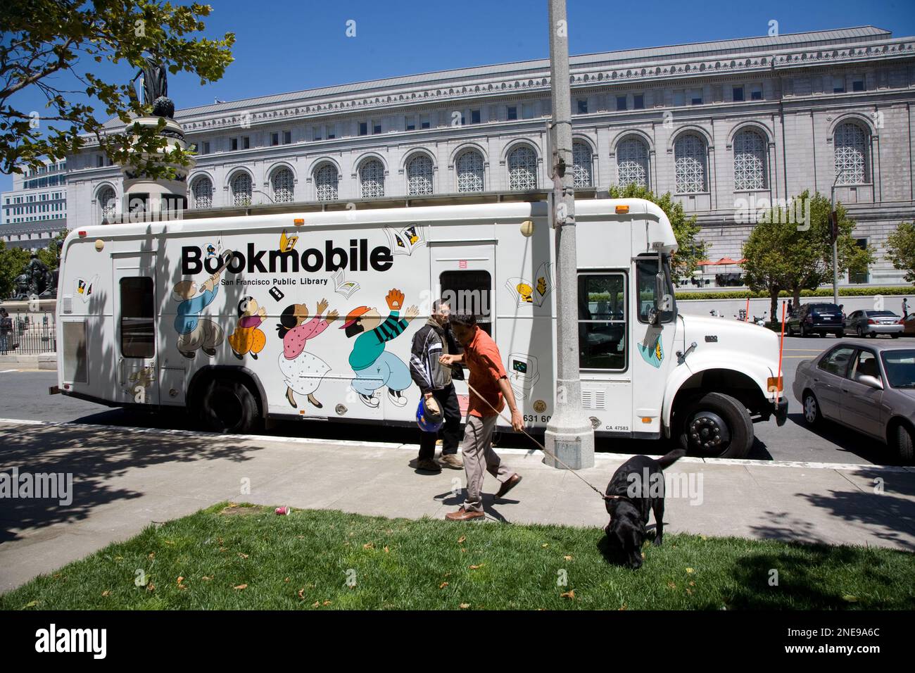 San Francisco, USA - July 23, 2008: the bookmobile, the riding library stops near the capitol in San Francisco to offer books to rent to the public. Stock Photo