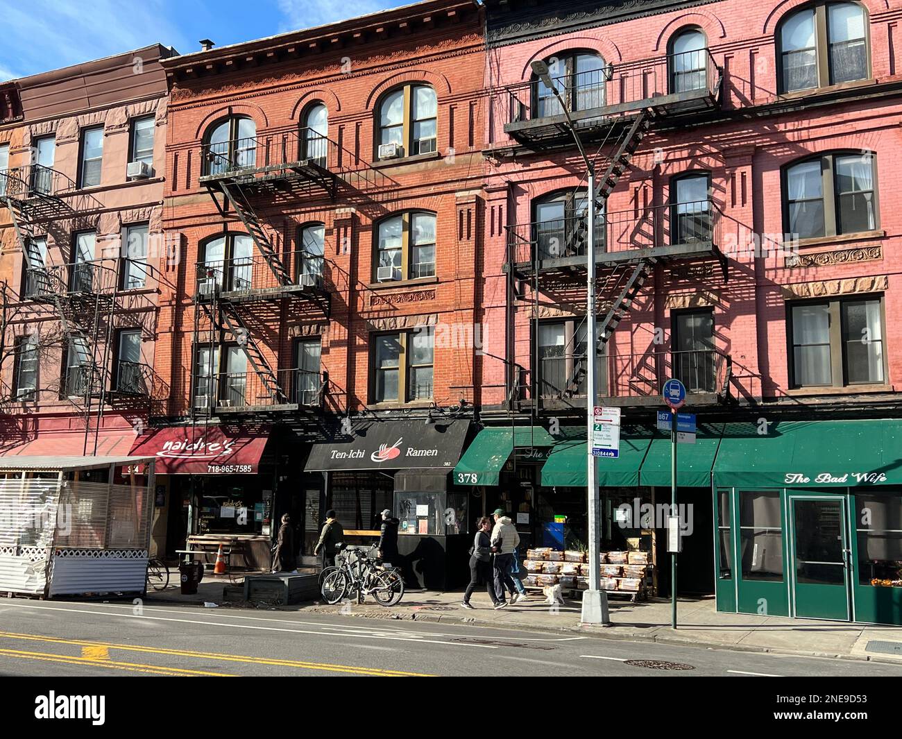 Stores and apartments along 7th Avenue in the Park Slope neighborhood of Brooklyn, New York. Stock Photo