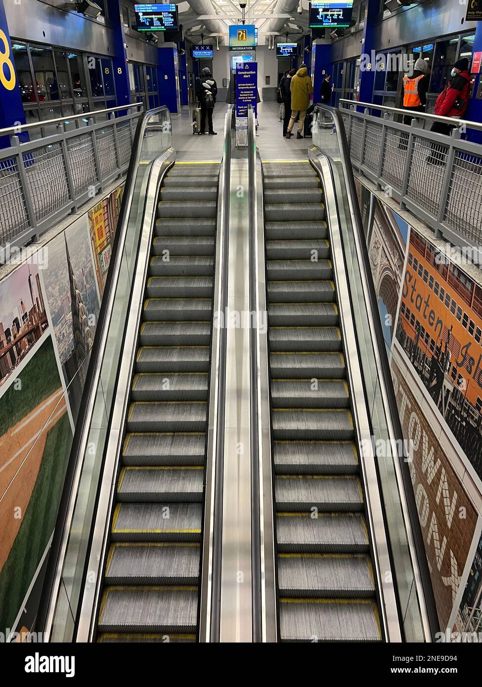 Escalators at the A Train transfer point to the Air Train to JFK