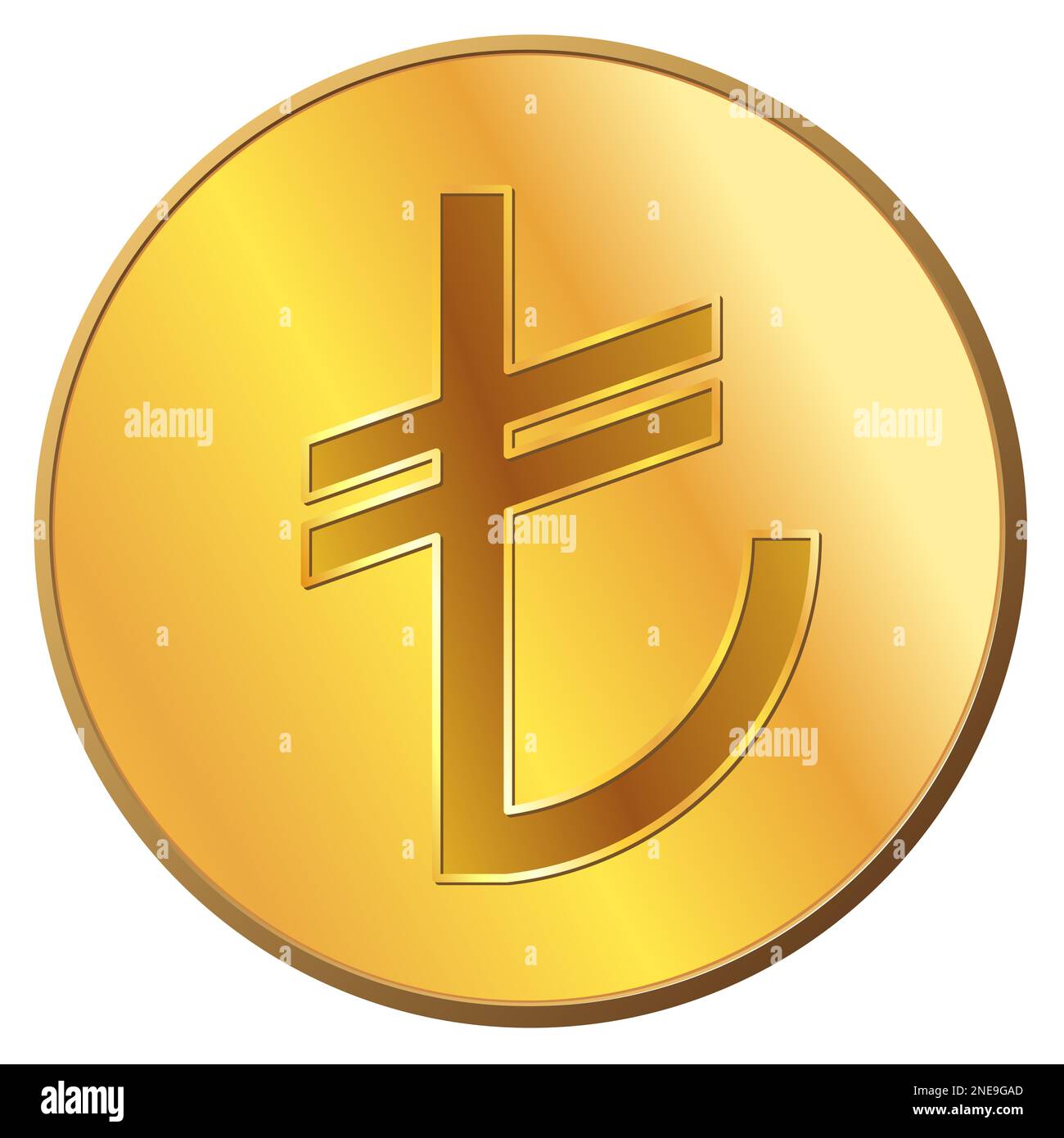 Golden coin Turkish lira TRY front view isolated on white. Vector ...