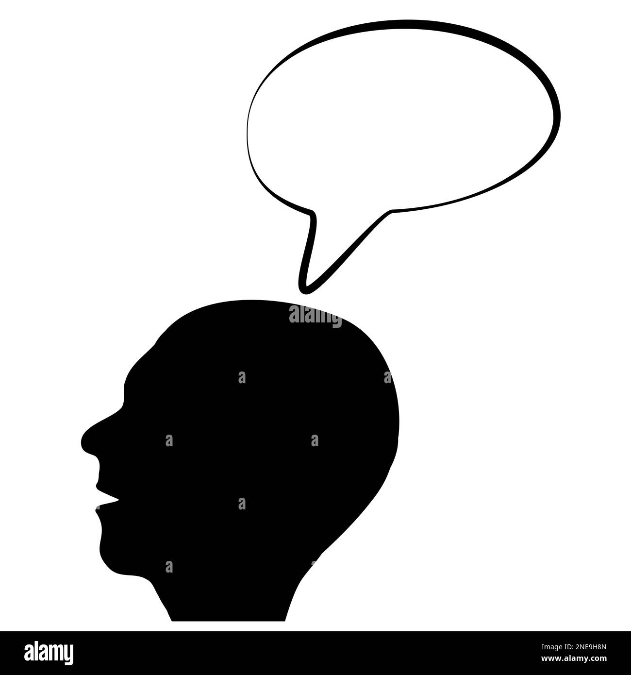 Silhouette of human head with contour empty speech bubble from brain ...