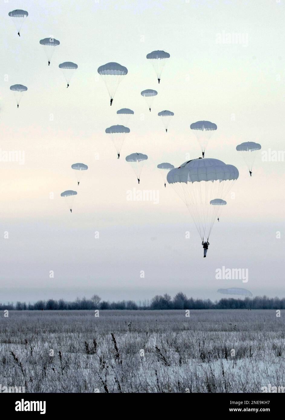 The soldiers of the 98 Paratroopers division of the Russian Army landing with their parachutes during training near the town of Ivanovo some 320 km 199 miles east of Moscow on Thursday