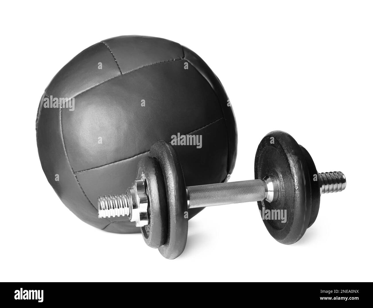 Medicine ball and dumbbell on white background Stock Photo Alamy
