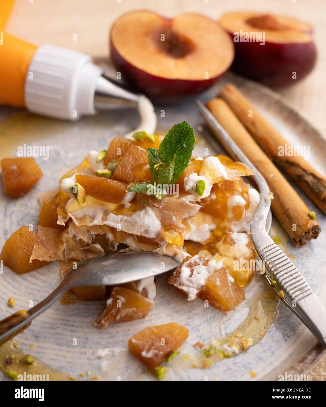 Strudel filled with cream in a French pastry. Stock Photo