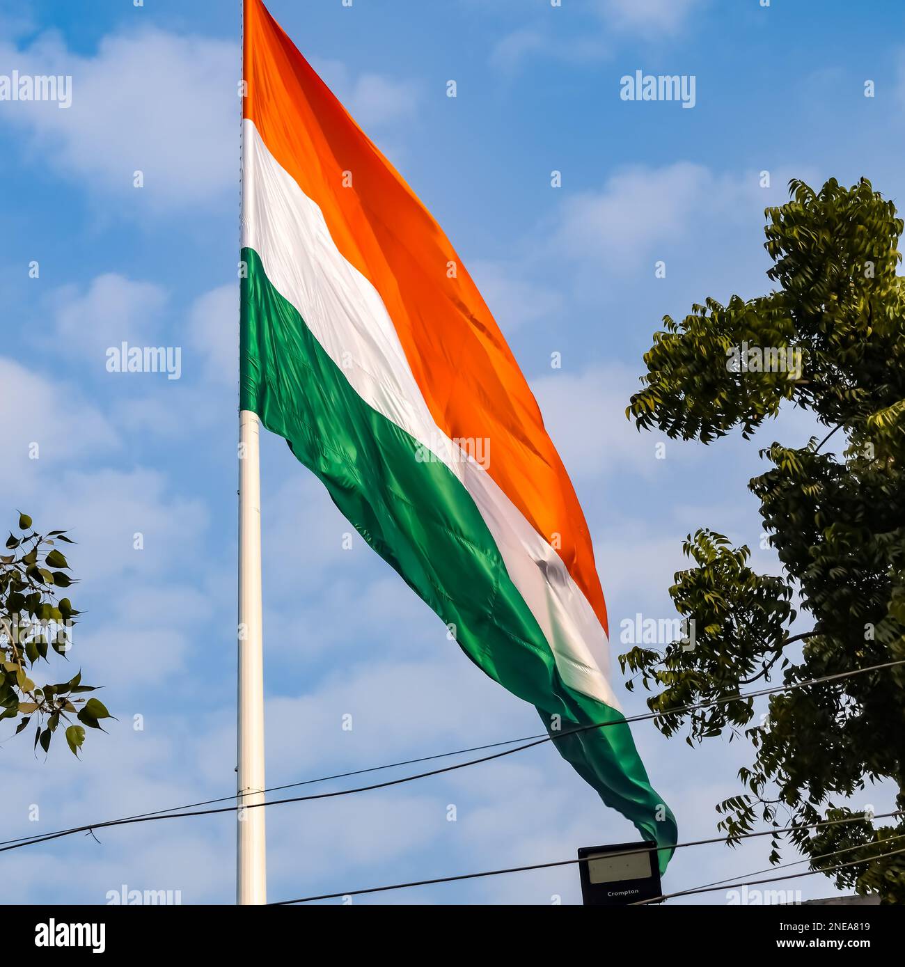 India flag flying high at Connaught Place with pride in blue sky, India ...