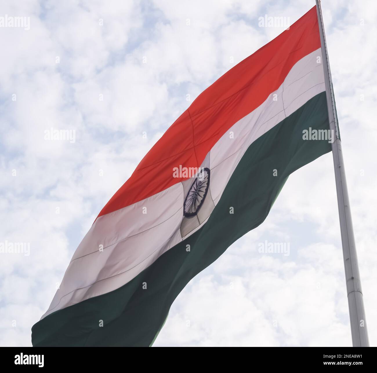 India flag flying high at Connaught Place with pride in blue sky, India ...