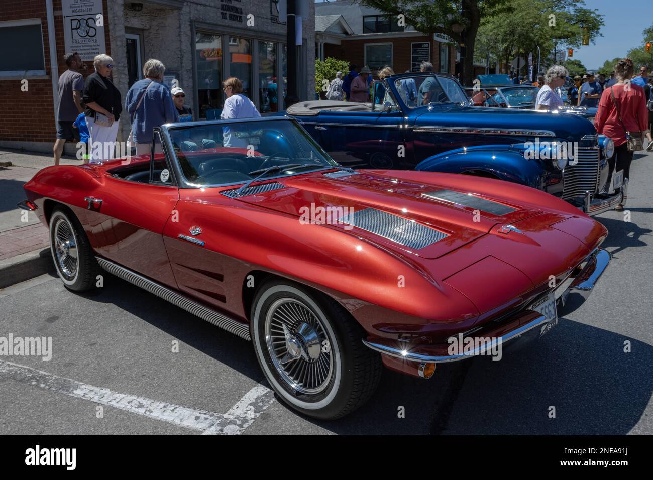 Burlington,ON,Canada July 9, 2022: Red Chevrolet Corvette (C2) in Burlington Car Show. First Car Show after the COVID19 outbrake. Stock Photo