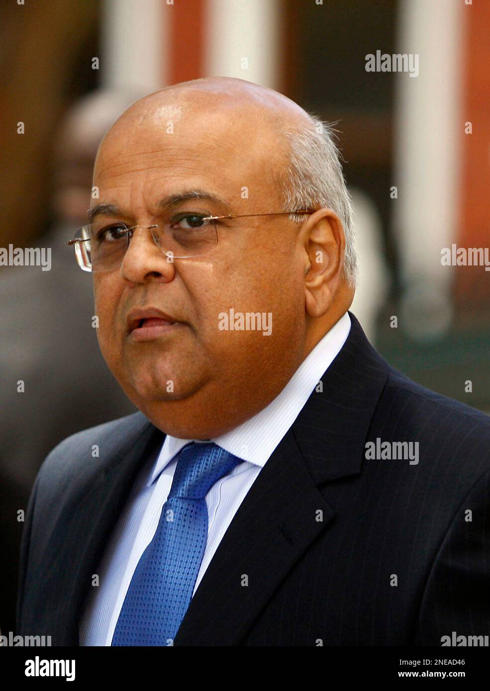 South African Finance Minister Pravin Gordhan, seen, prior to giving