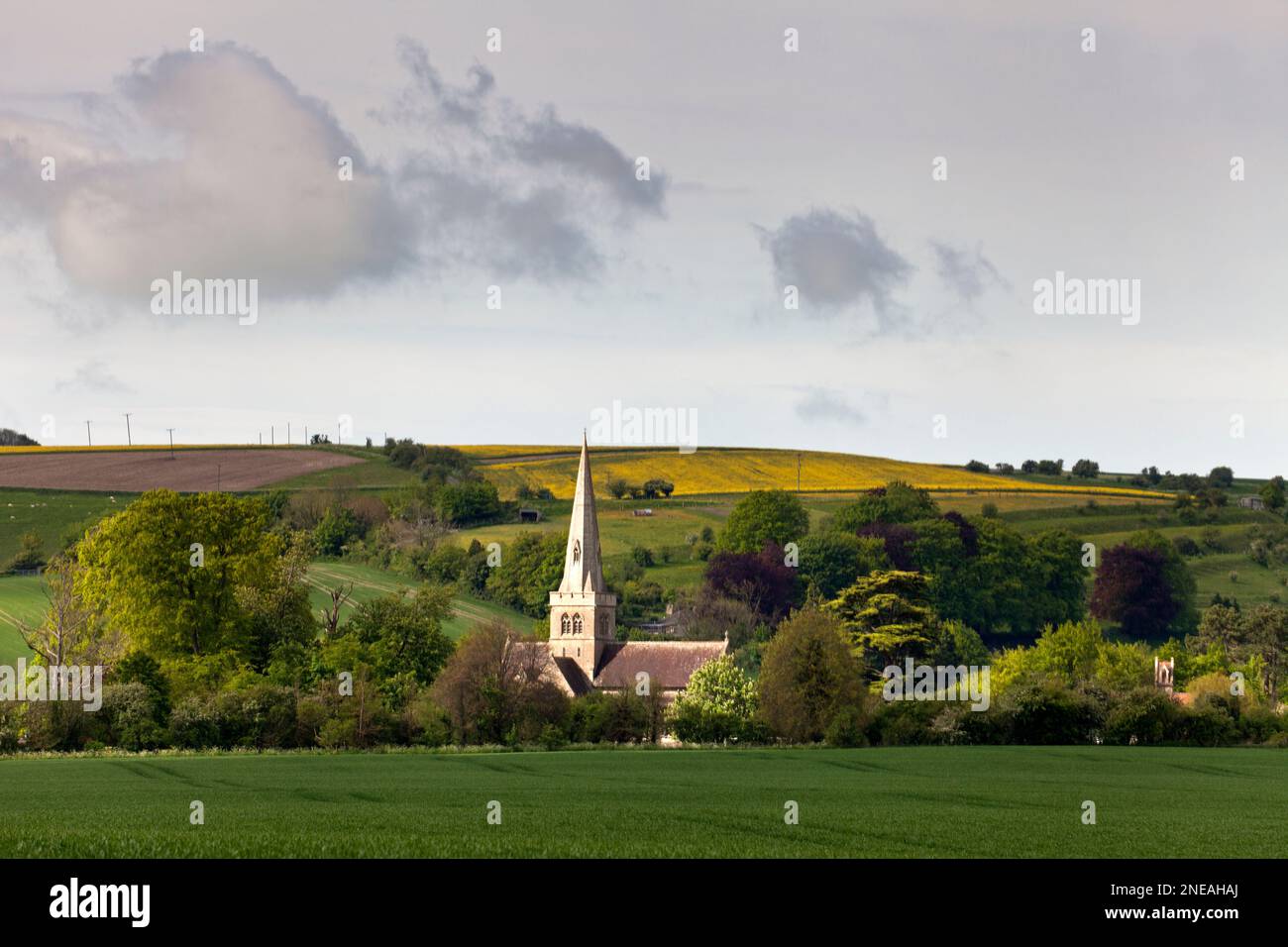 The Church of St. John the Evangelist in Sutton Veny, near Warminster in Wiltshire. Stock Photo