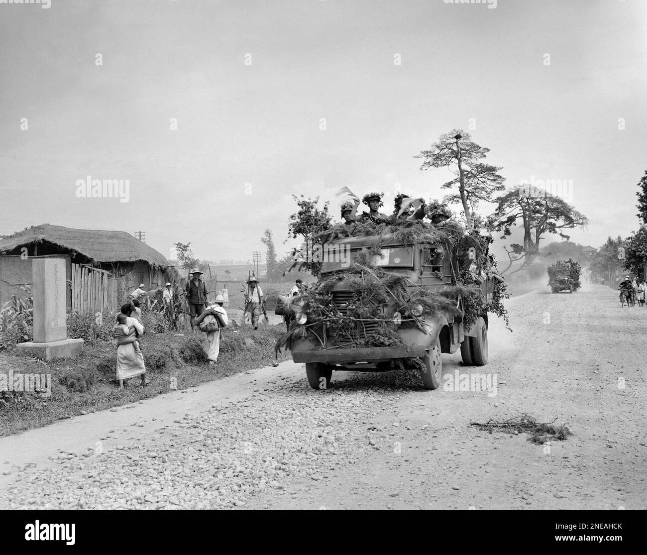 South Korean troops moving up to the fighting front in trucks