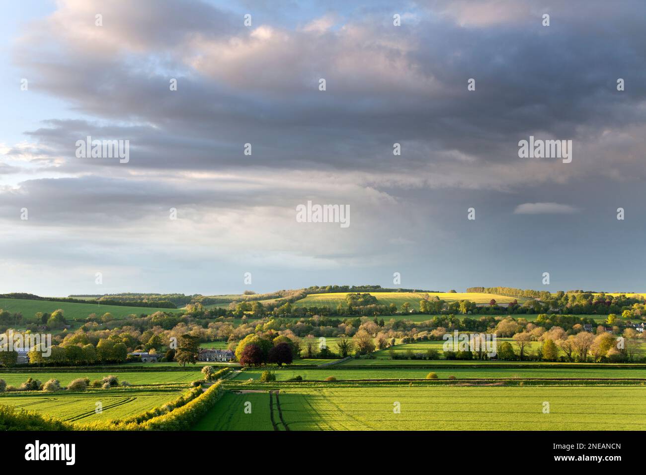 A view of the Wylye Valley in Wiltshire, photographed at Bapton, a small hamlet between Salisbury and Warminster. Stock Photo