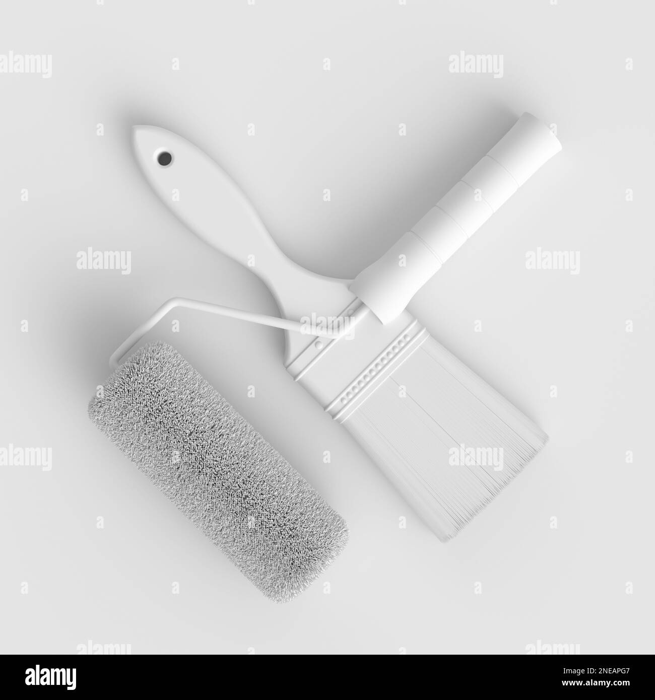 Set of paint rollers and brushes for painting walls on monochrome