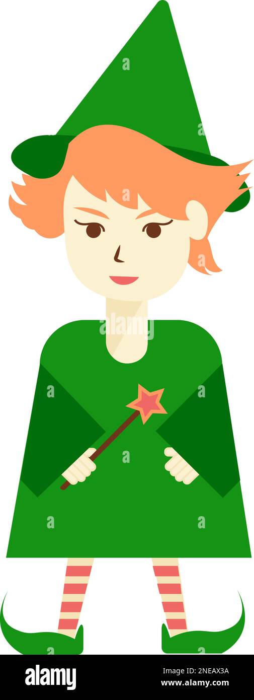 Colorful illustration with cartoon character, avatar of colored Halloween magic elf girl Stock Vector