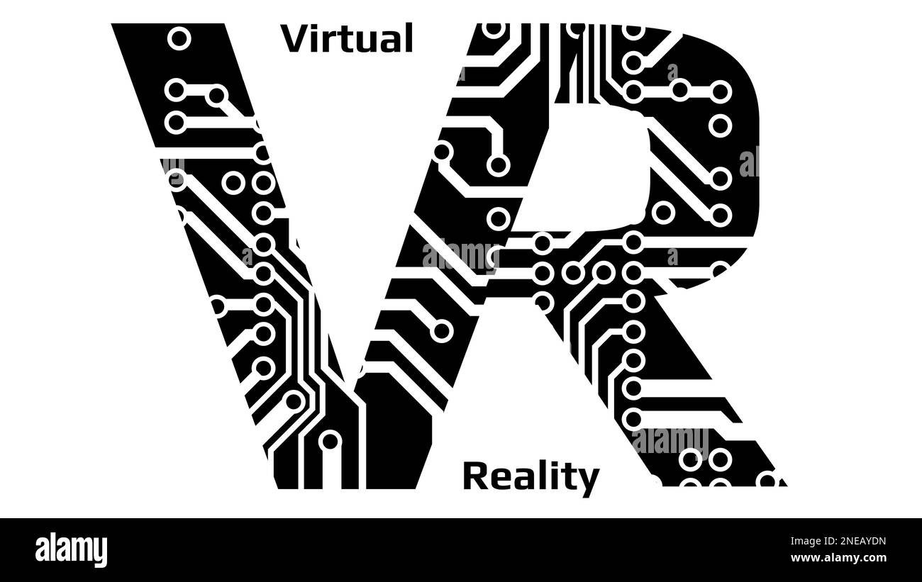 Silhouette letters VR abbreviation for Virtual Reality perforated with