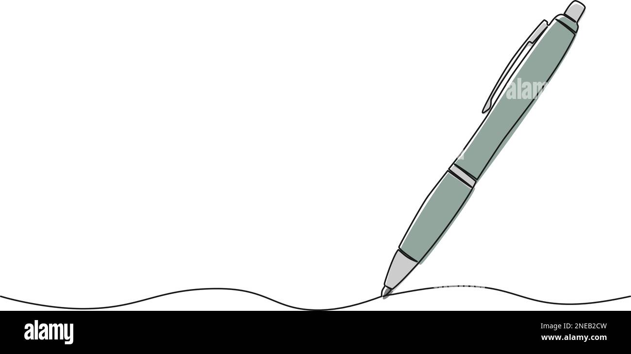 colored single line drawing of ballpoint pen, line art vector