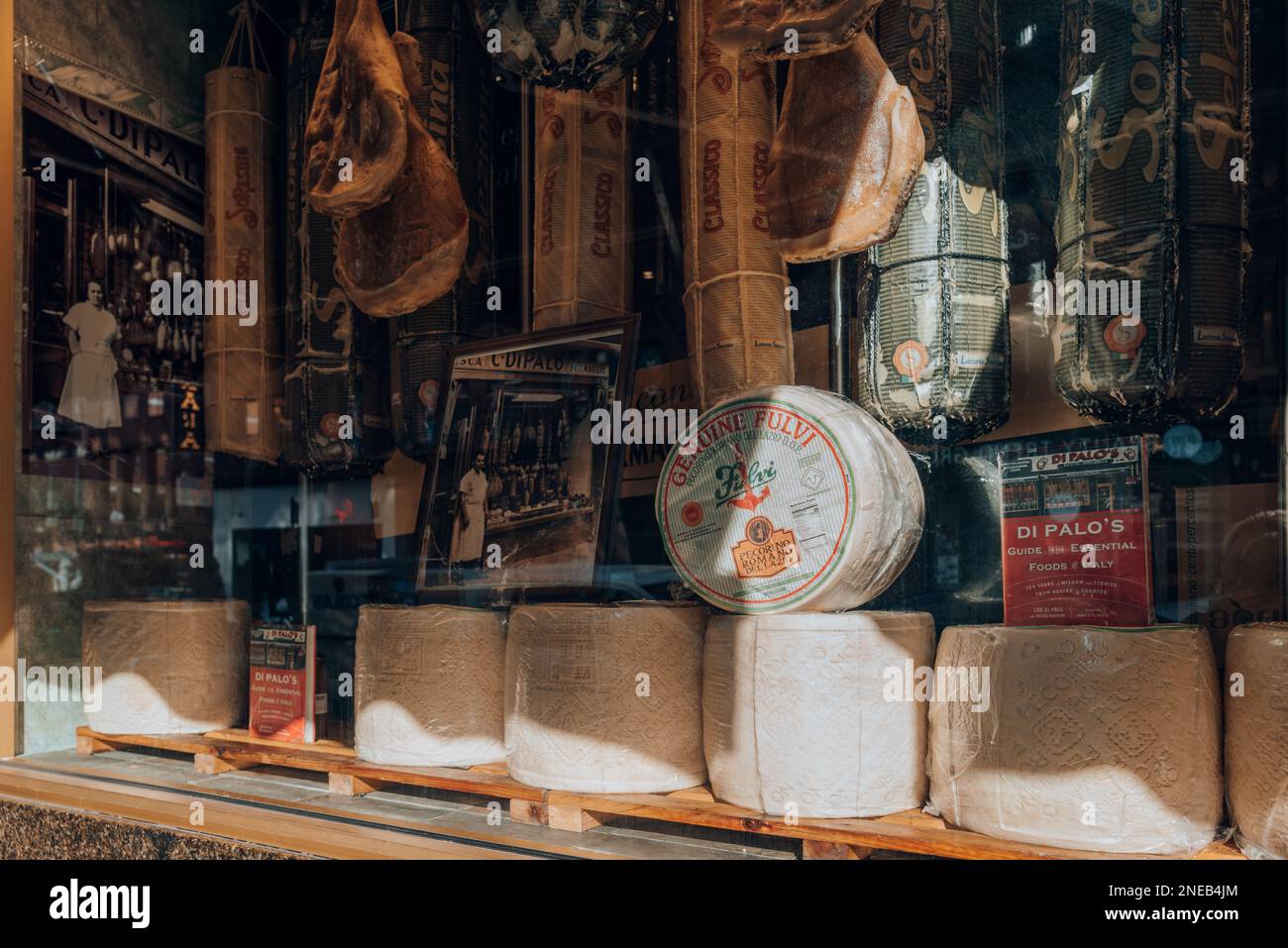 New York, USA November 21, 2022 Products in the window of Di Palo's