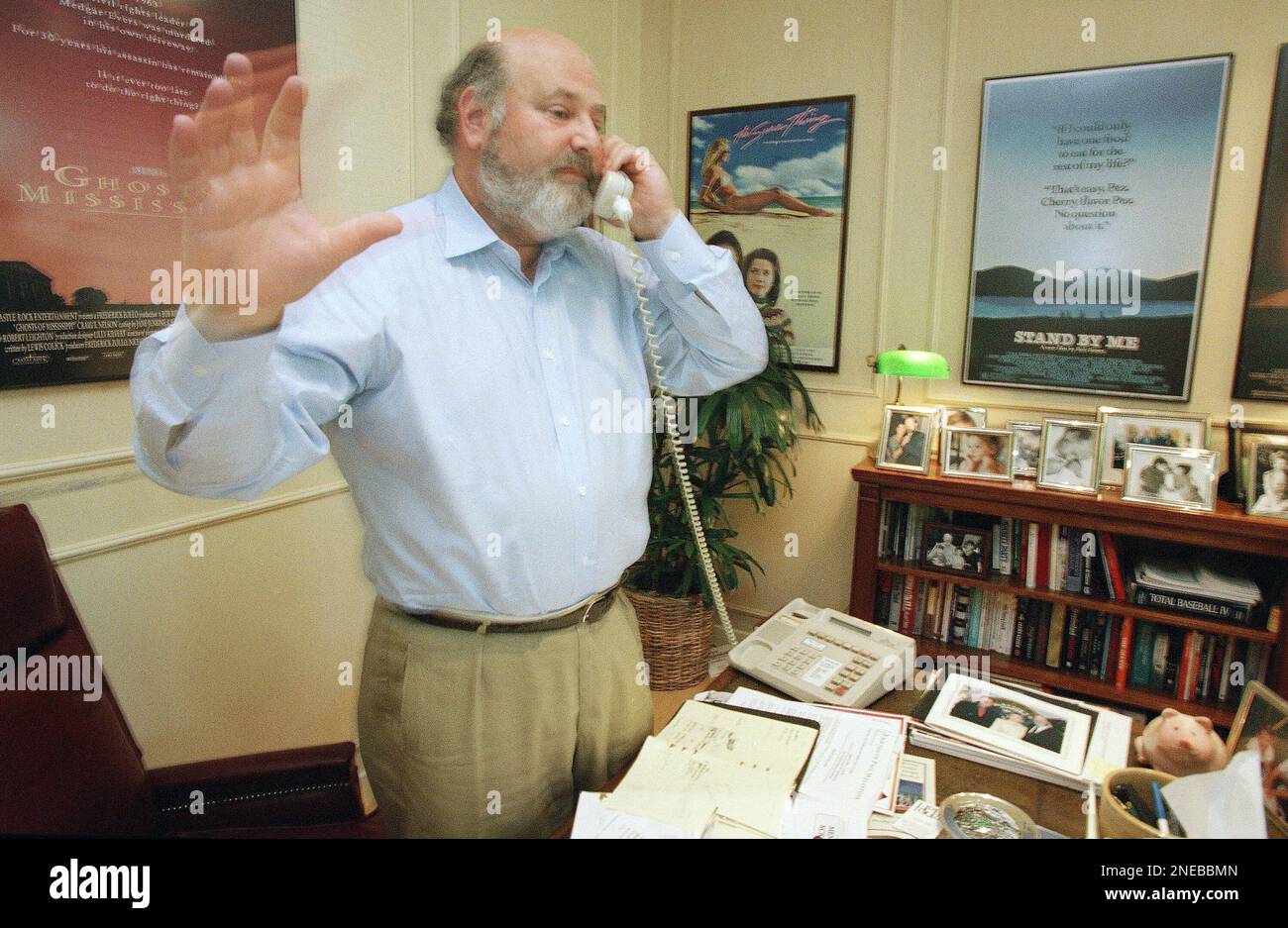 rob reiner tobacco Rob Reiner talks on the phone at his Beverly Hills office at Castle Rock  Enterprises, seeking donations for anti-smoking campaigns, July 29, 1988.  (AP Photo/Reed Saxon Stock Photo