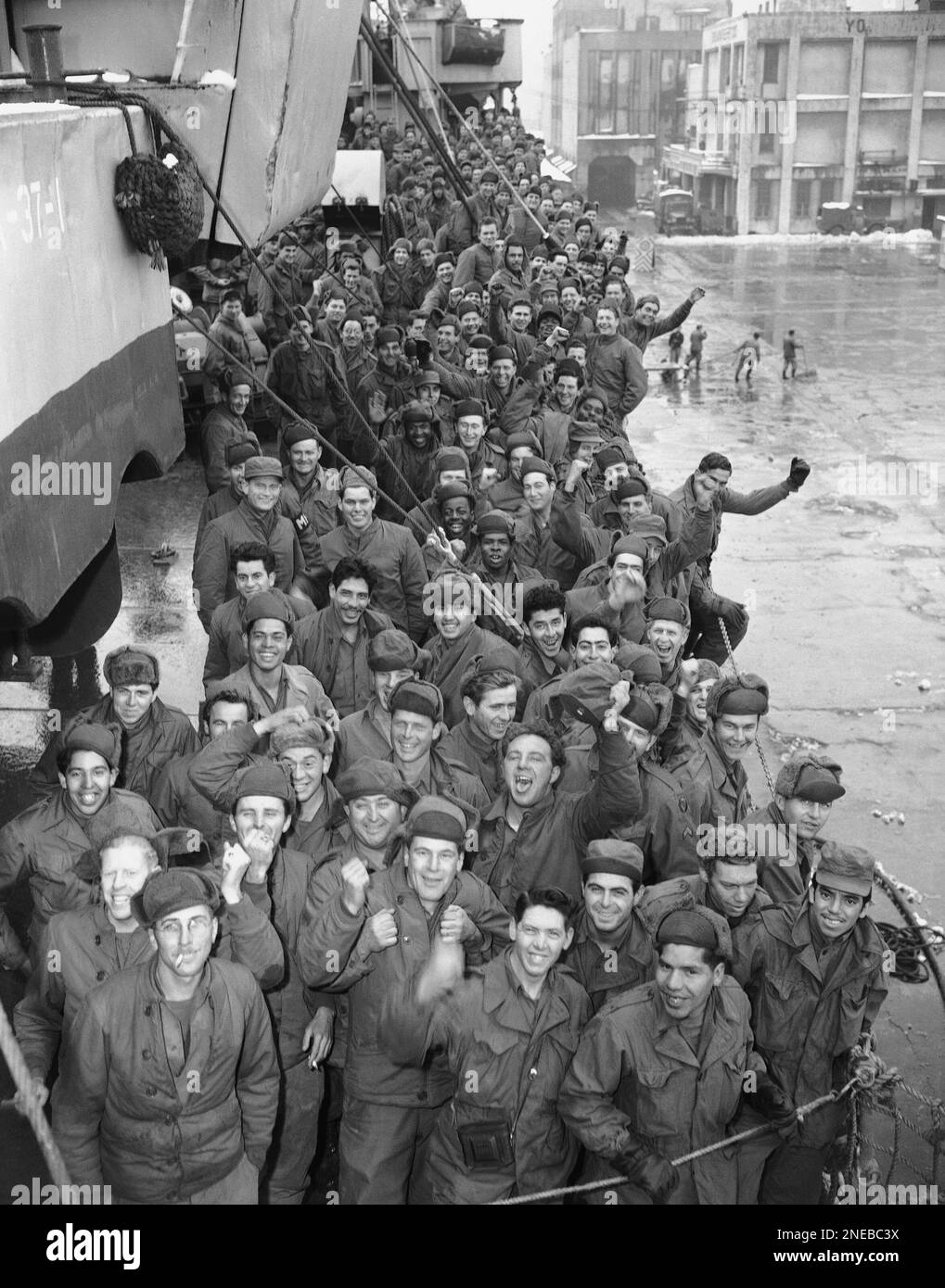 Soldiers of the U.S. 24th Infantry Division are all smiles on arriving