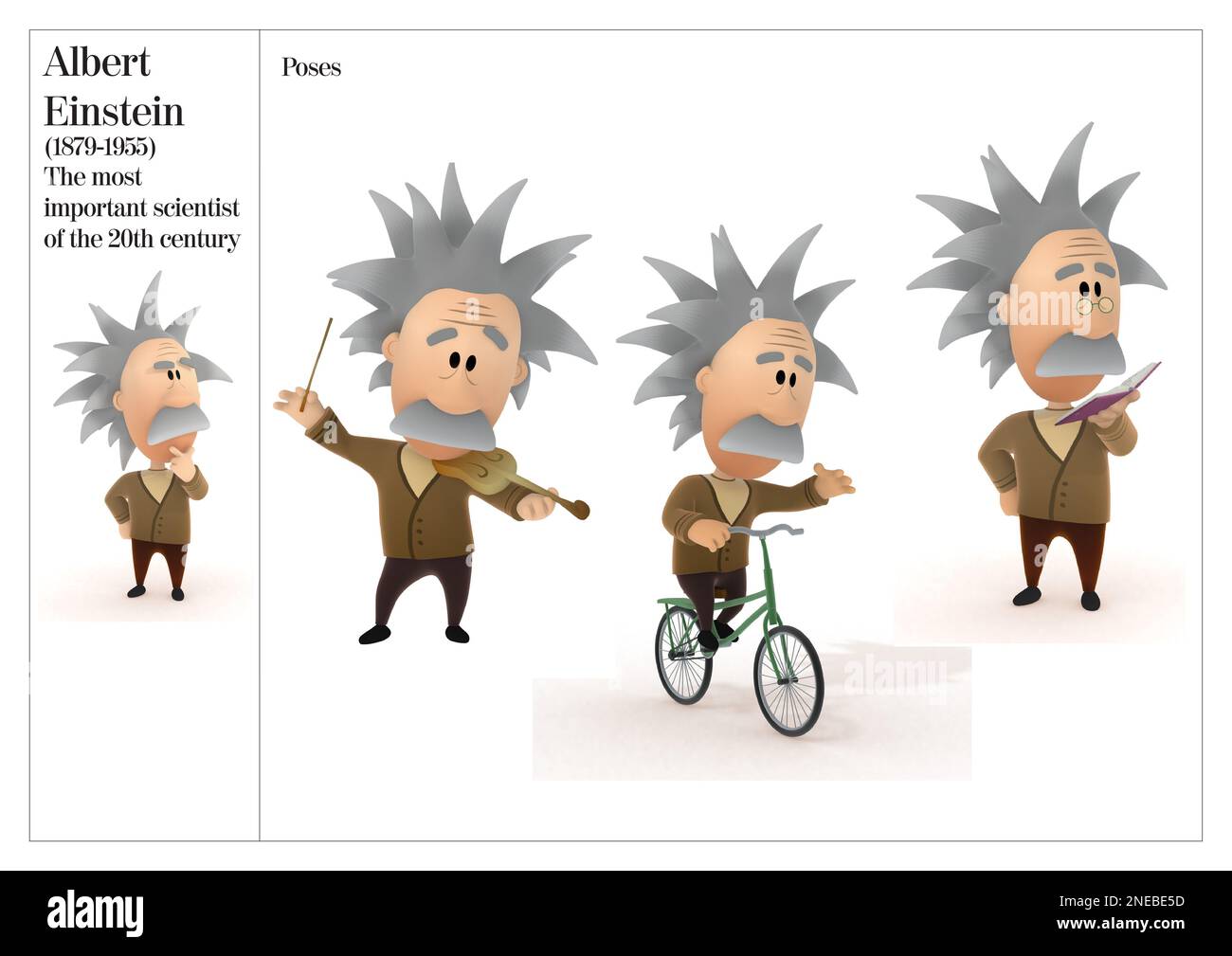 Postural pictures of Albert Einstein, the most important scientist of the 20th century, (1879-1955). [Adobe InDesign (.indd)]. Stock Photo