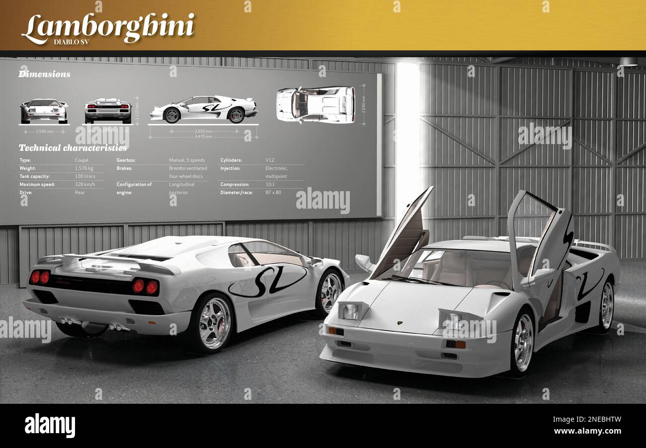 Infographic about the luxury car Lamborghini Diablo, and Italian brand ...