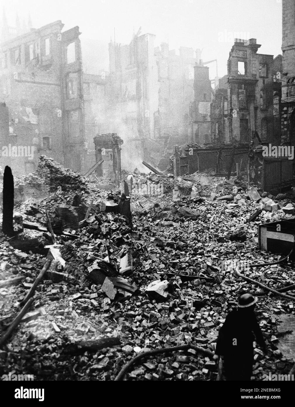 The scene of devastation in Aldermanbury, a city of London street in ...