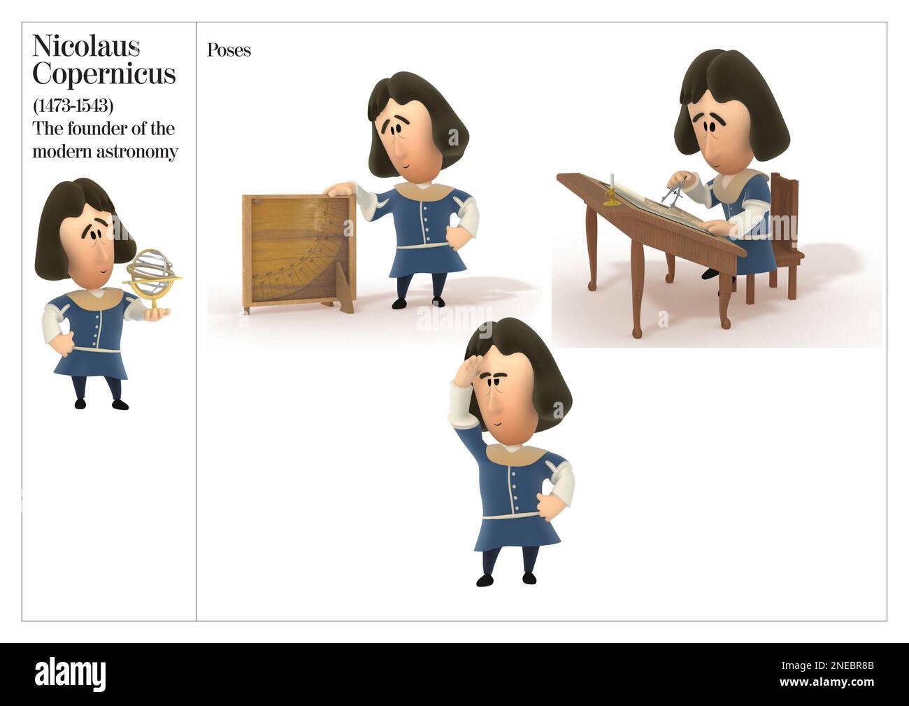 Postural pictures of Nicolaus Copernicus, founder of modern astronomy, (1473-1543). [Adobe InDesign (.indd)]. Stock Photo