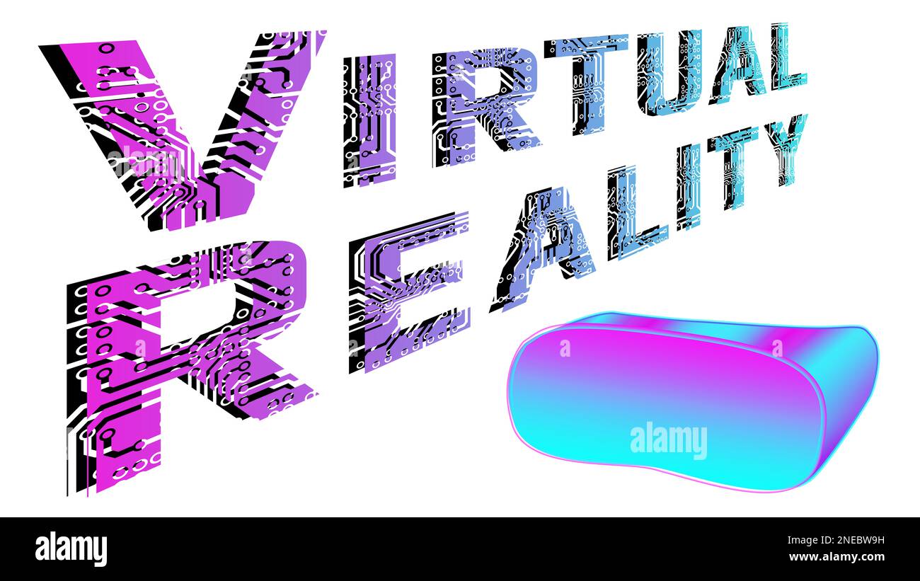 Futuristic digital text Virtual Reality with glasses in perspective
