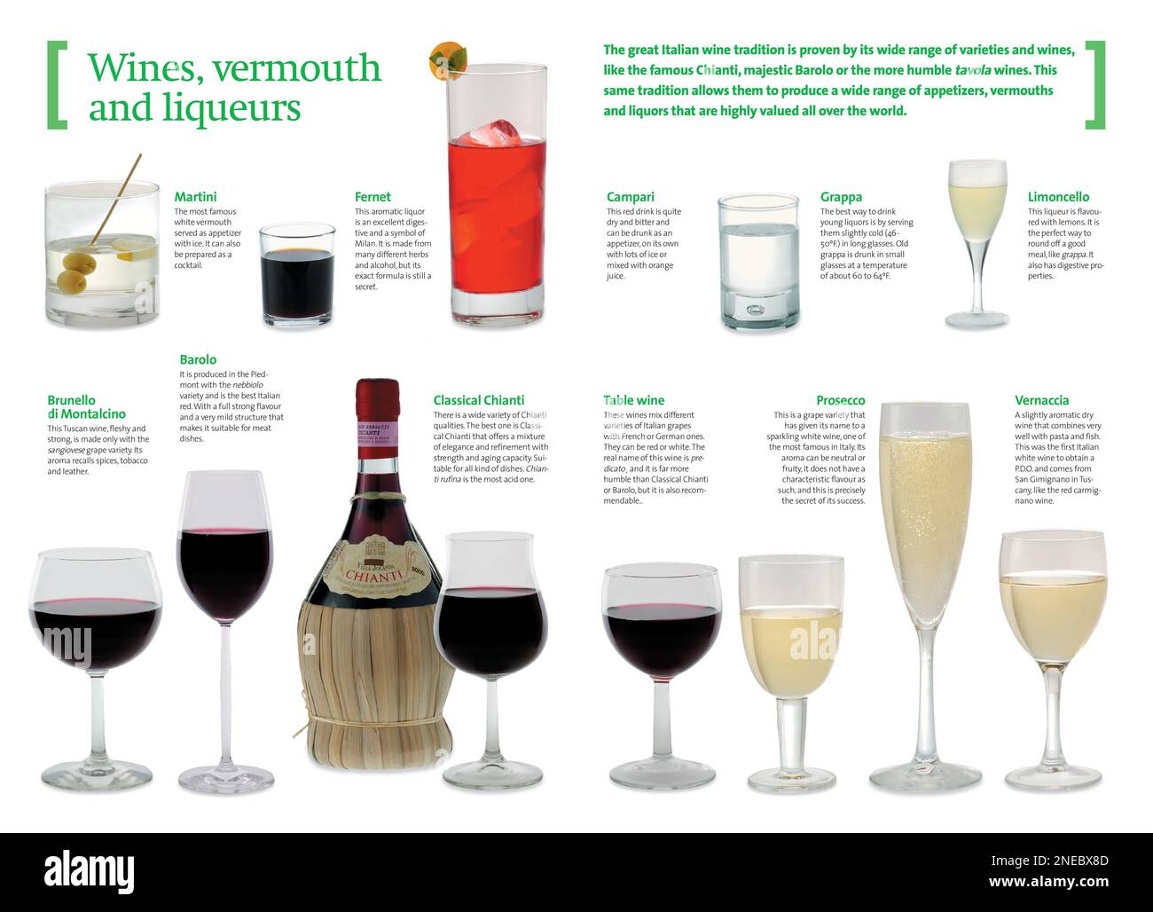 Infographics about different typical Italian drinks including
