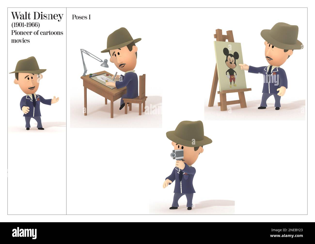 Postural pictures of Walt Disney, the cartoon film pioneer, (1901-1966). [Adobe InDesign (.indd)]. Stock Photo