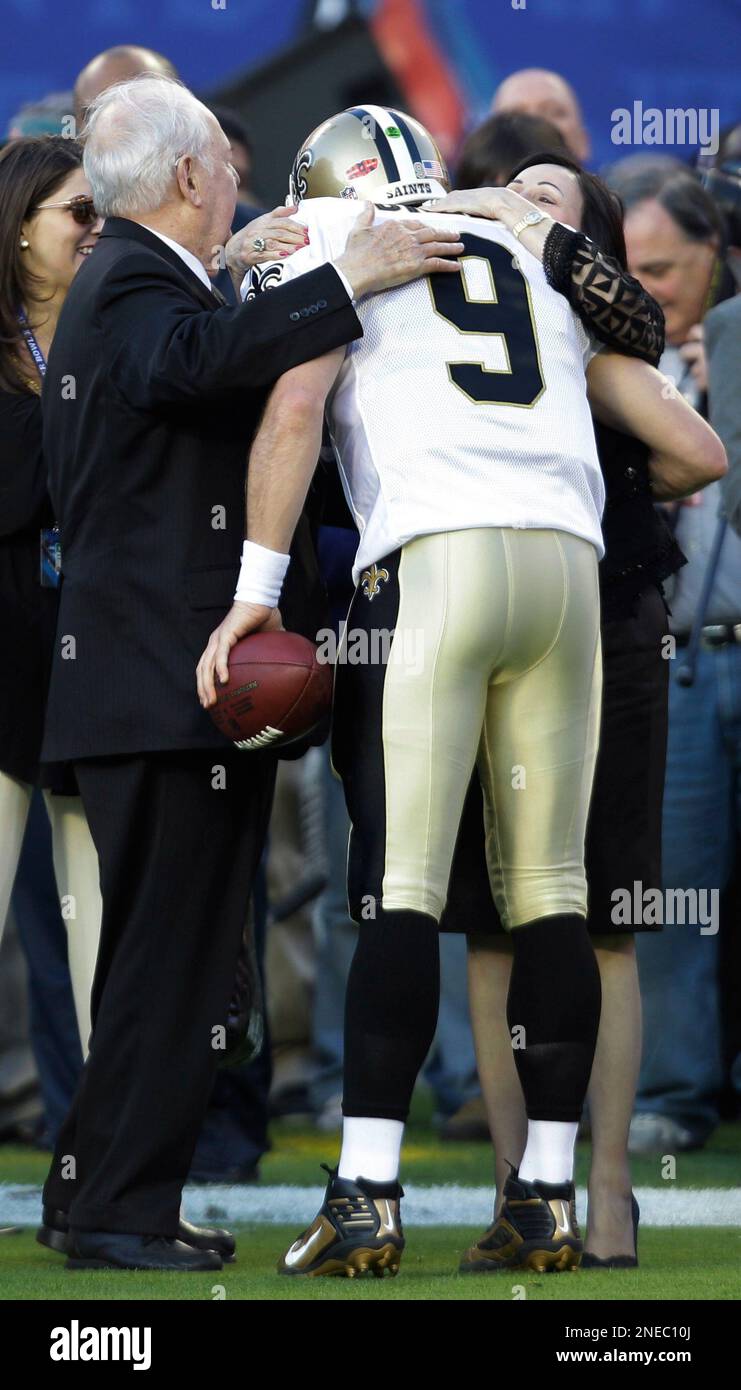 Drew Brees #9 of the New Orleans Saints looks on during a game against the  Indianapolis Colts in Super Bowl XLIV Stock Photo - Alamy