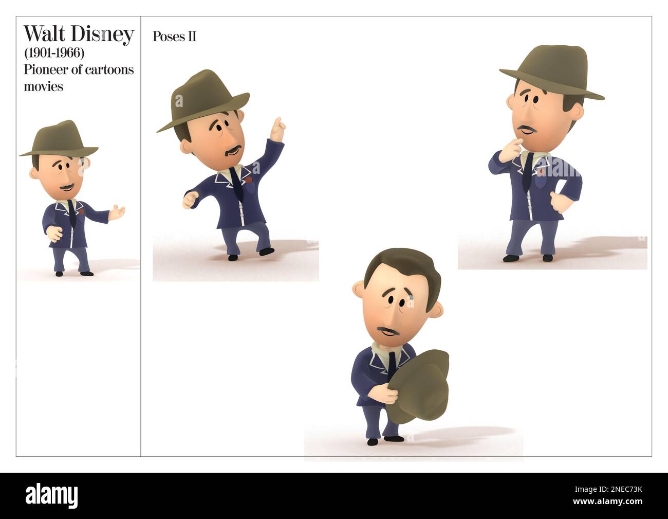 Postural Pictures of Walt Disney, the cartoon film pioneer, (1901-1966). [Adobe InDesign (.indd)]. Stock Photo