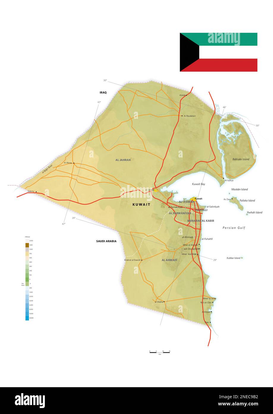Kuwait Physical Map Physical And Political Map Of Kuwait Adobe Illustrator Ai 2480x3507 2NEC9B2