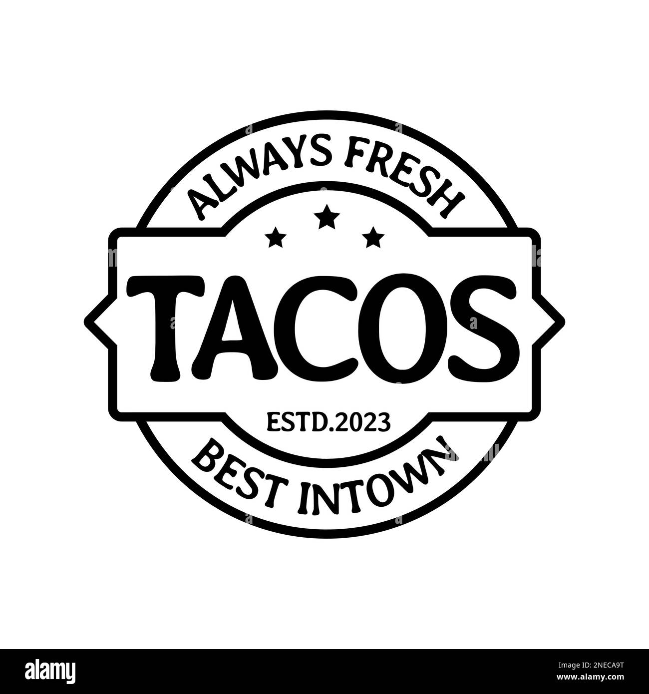 Round Logo vector design Minimalist Vintage Stamp Label Taco handwriting logo, label, badge, sign, emblem for Mexican restaurant menu, cafe badge. mod Stock Vector