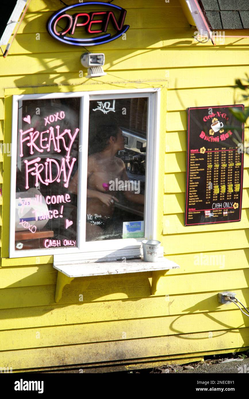 ** EDITORS NOTE NUDITY ** A barista at a GrabNGo Bikini Hut espresso