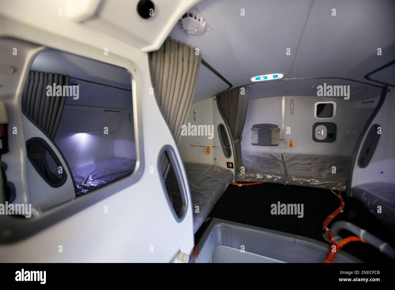 A crew bunk area inside the first Boeing 787 with the interior ...