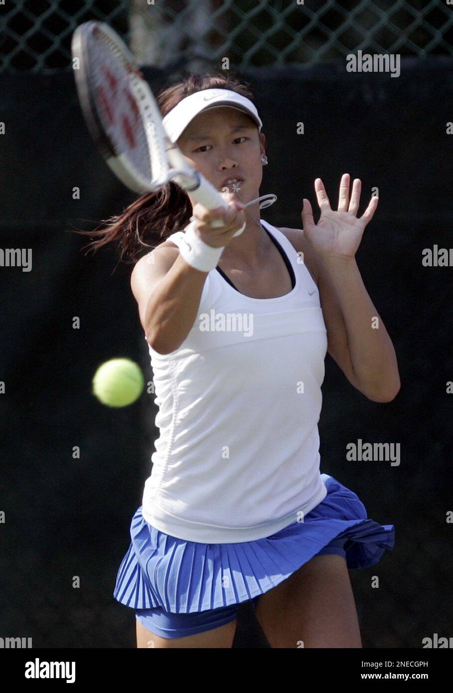 Chang Kai-chen of Taiwan returns a shot to Albina Khabibulina of Uzbekistan  during their tennis match at the Fed Cup Asia/Oceania Zone in Kuala Lumpur,  Malaysia, Thursday, Feb. 4, 2010. (AP Photo/Lai